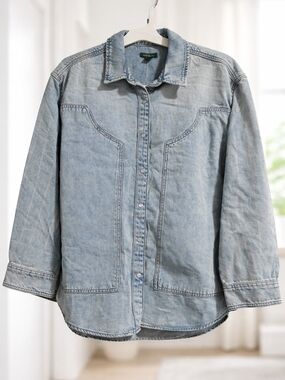 wild fable Light Blue Denim Snap-Front Shirt